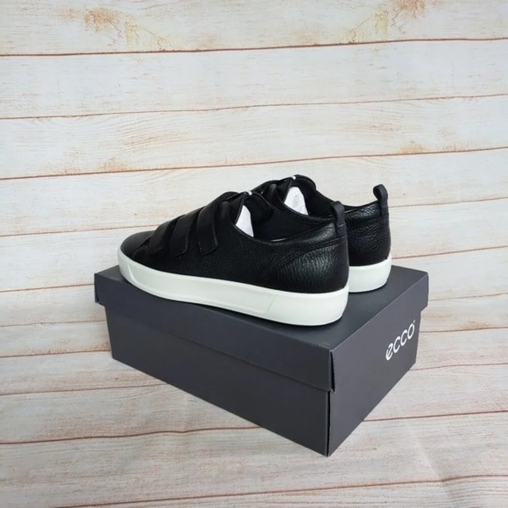 ECCO Soft 8 Ladies Leather Walking Comfortable Shoes w/ Velcro Closure in Black